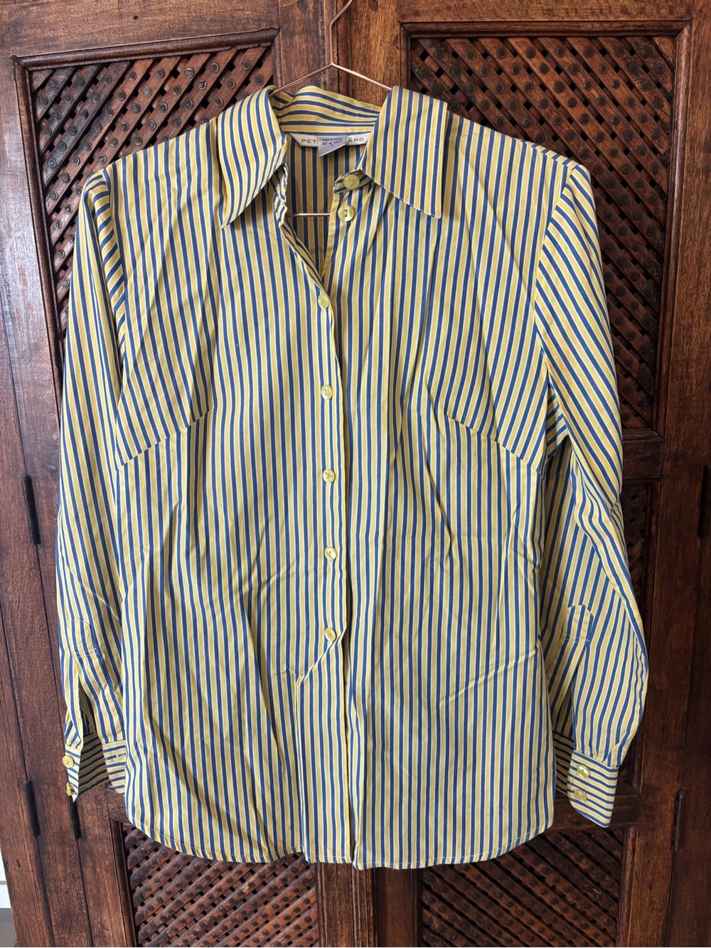 Vintage Peter Nygard Yellow and Blue Striped Button-Down Shirt